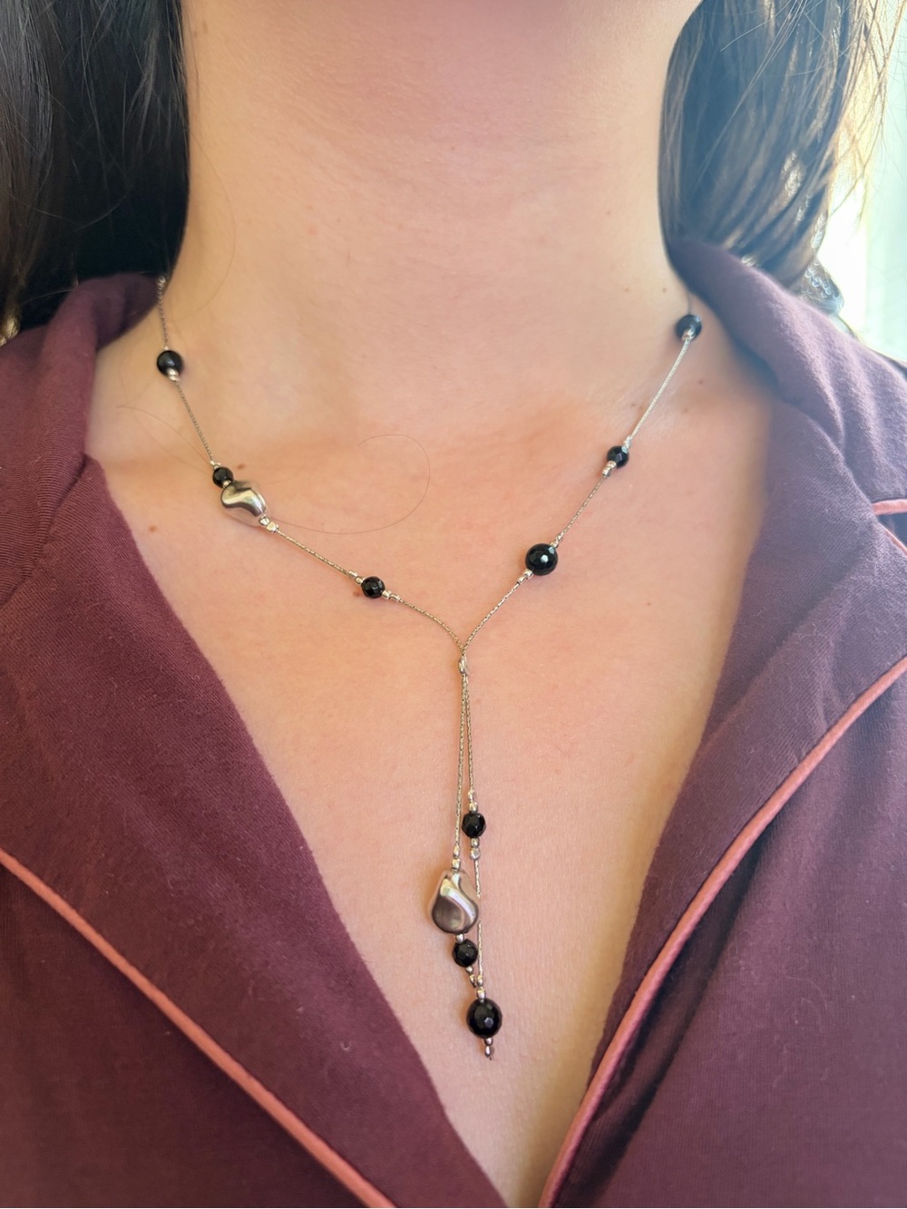 Onyx and 925 silver Y-Drop Necklace